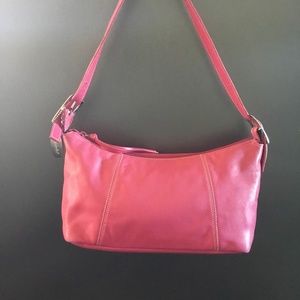 Tignanello PINK Leather Ladies Shoulder Bag With Silver Hardware